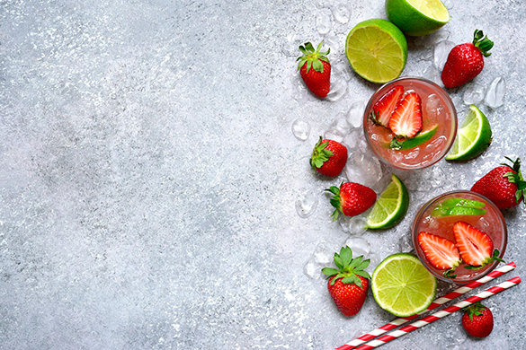 strawberries, limes and water
