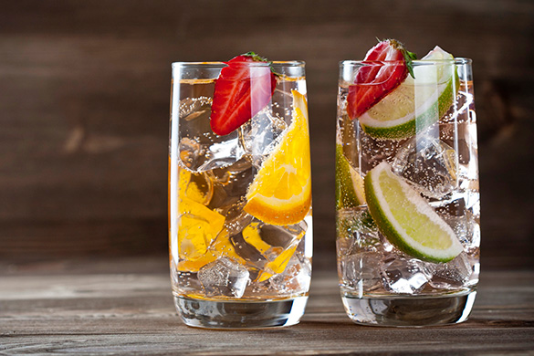 water glasses with fruit